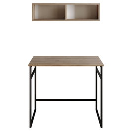 Hanah Home Mesa de Estudio Nogal y Negro, 90x75x60 cm, con Estante de Pared